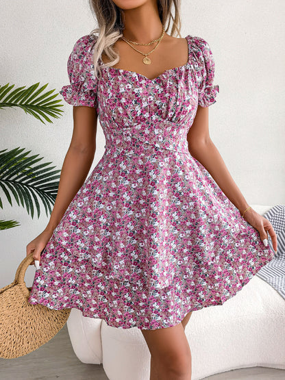 Women Mini Dress Temperament Big Swing Loose Hem Flower Women dealsniper-net