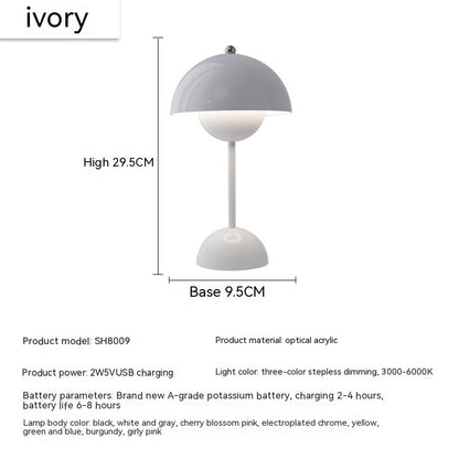 Mushroom Table Lamp Desk Lamp Touch Portable Lamp Home Decor dealsniper-net Charging Three Colors 2W Ivory White