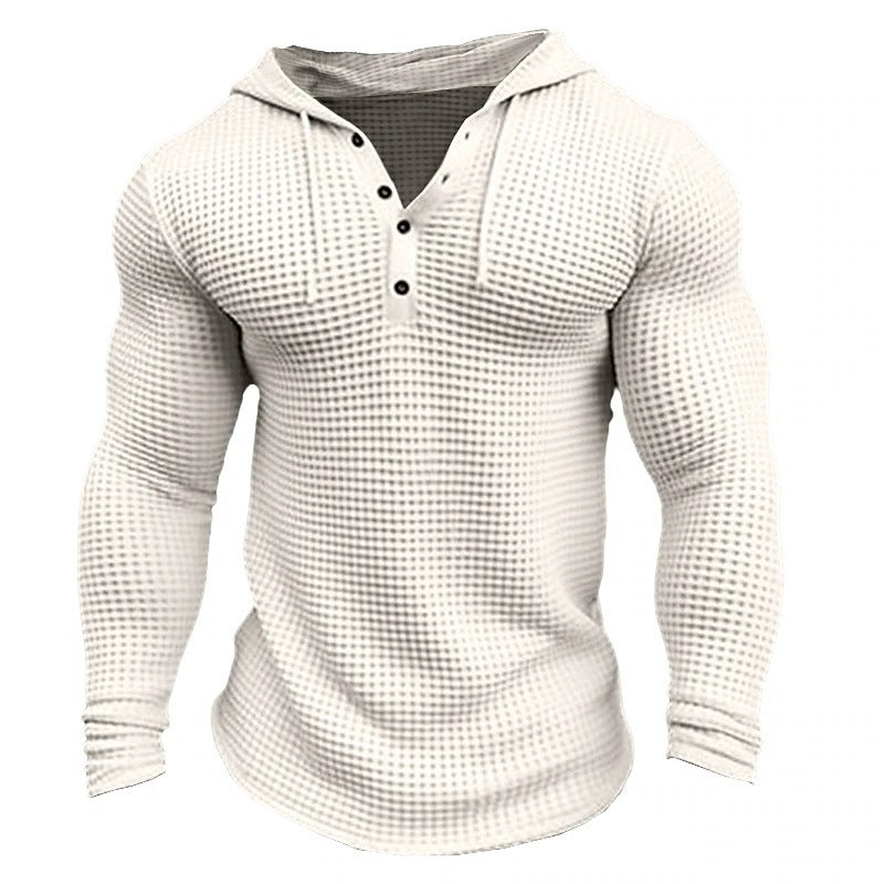 Men's Pullover Casual Long Sleeve T-shirt Waffler Slim Tops