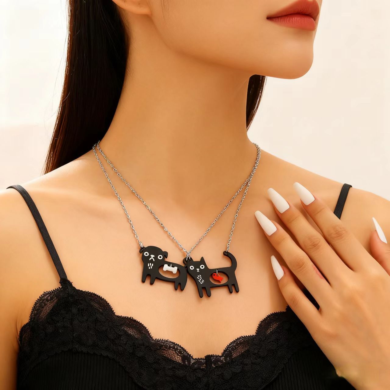 Cute Dog Cat Cartoon Necklace Ins Creative Collarbone Chain Jewelry Gym From House