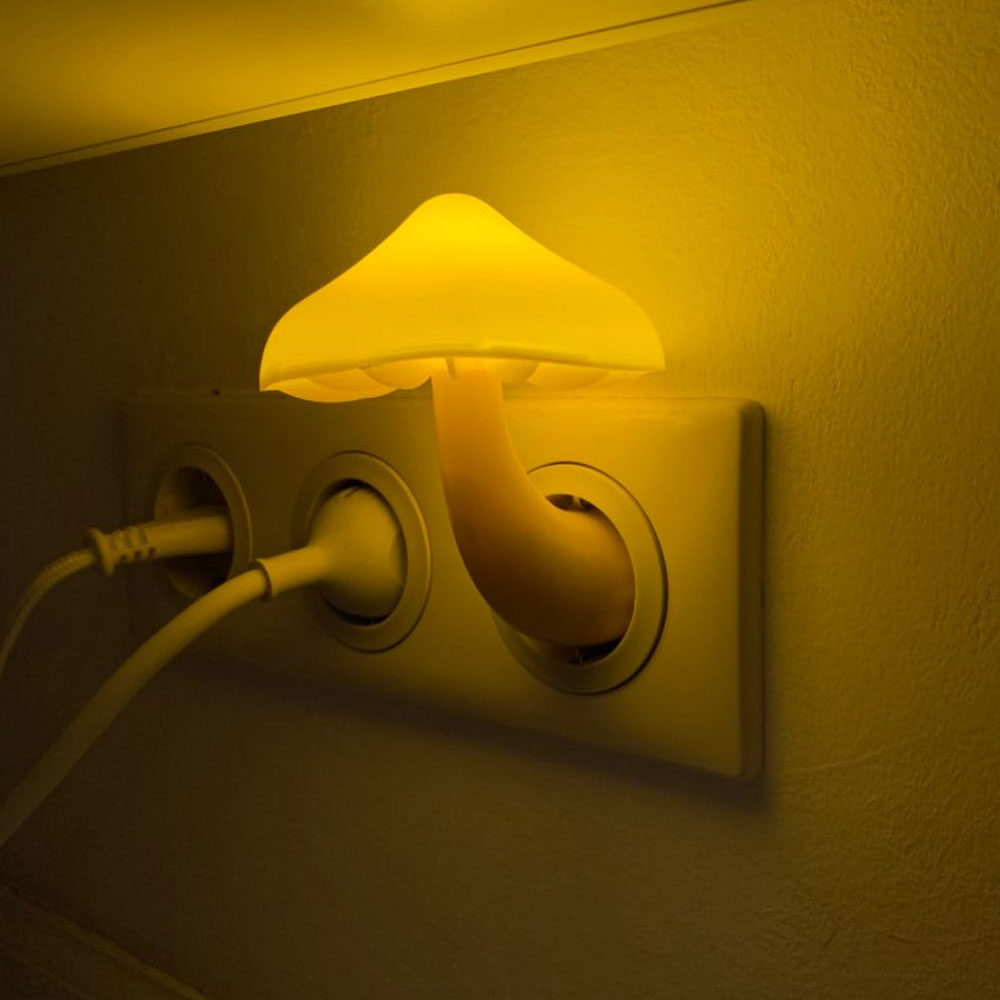 LED Night Light Mushroom Wall Socket Lamp EU US Plug Warm White Home dealsniper-net