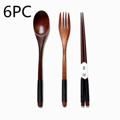 Kitchen Wooden Bamboo Spoon Cooking Utensil Tools Kitchen dealsniper-net A Black 6PC