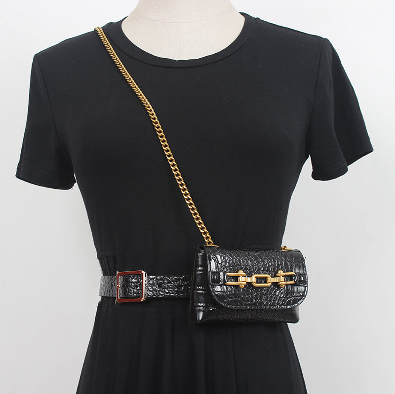 Womens Runway Fashion PU Leather Chain Bag Cummerbunds Female Women DealSniper.net Black
