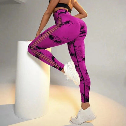 Hollow Tie Dye Printed Yoga Pants High Waist Butt Lift Women Gym From House