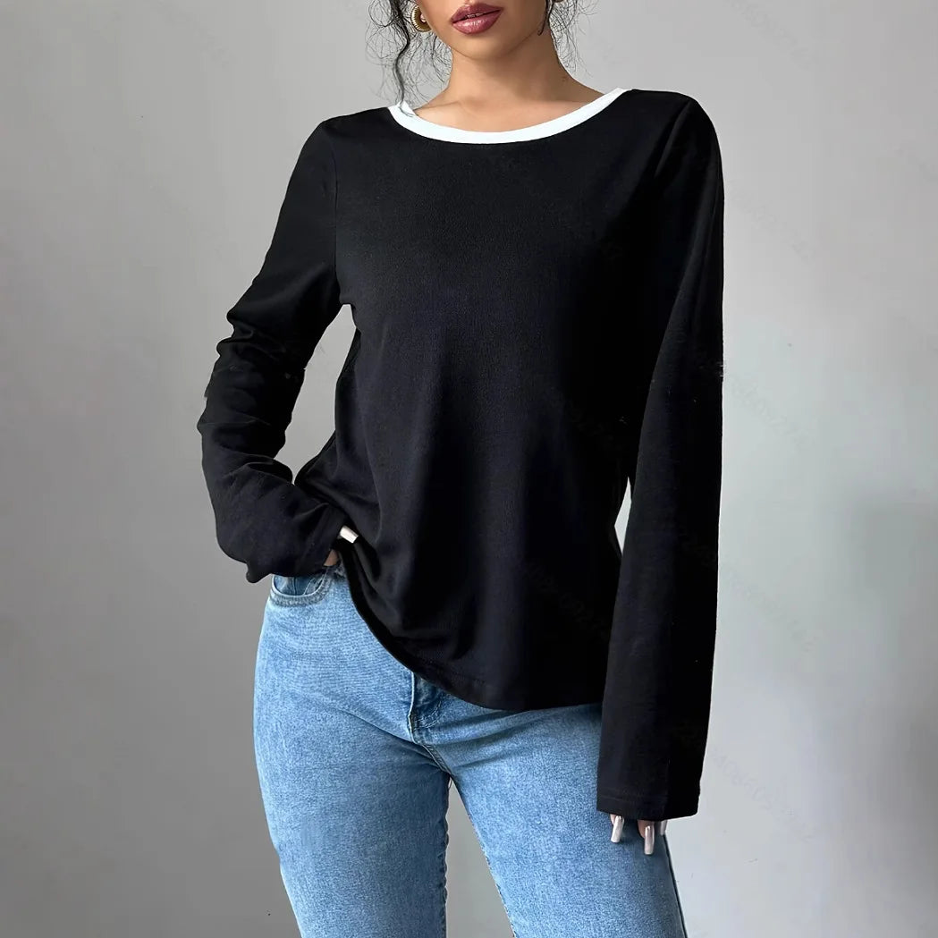 Women's Trendy Round Neck Two-Piece Illusionknit T-Shirt Women Gym From House
