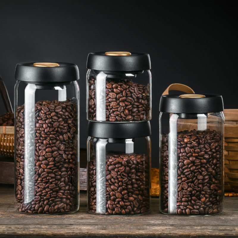 Vacuum Sealed Jug Set Black Coffee Beans Glass Airtight Canister Kitchen dealsniper-net