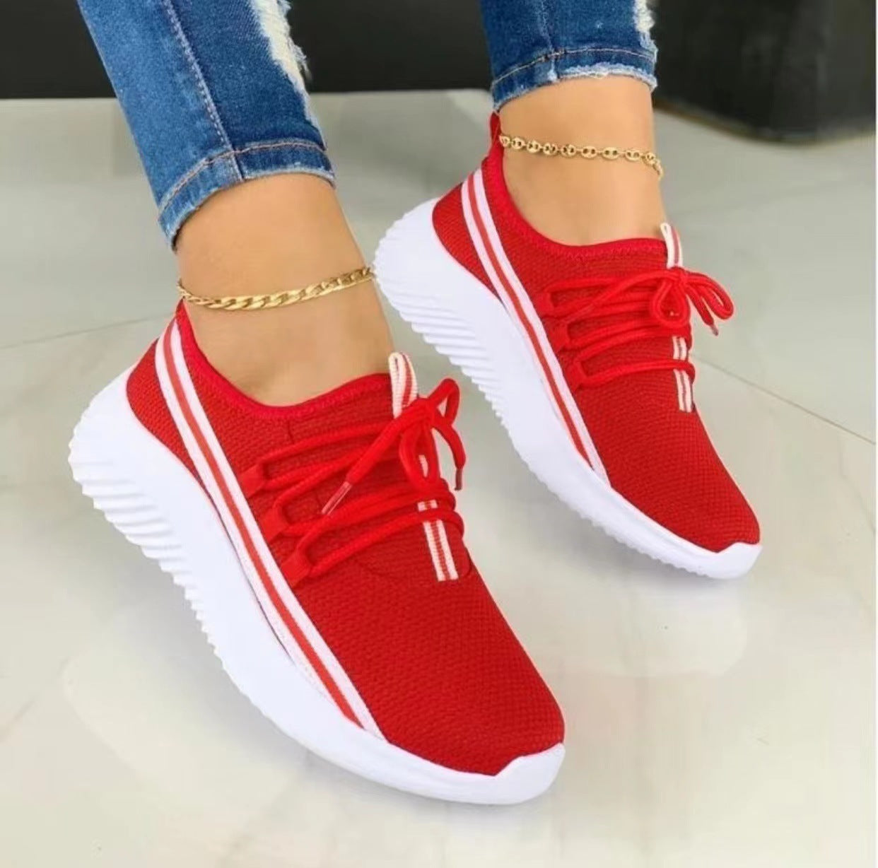 Stripe Sneakers For Women Sports Shoes Women dealsniper-net Red Size35