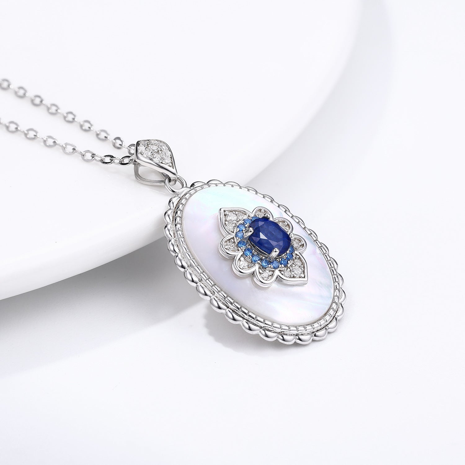 Sapphire Diamond Pendant 925 Sterling Silver Jewelry dealsniper-net