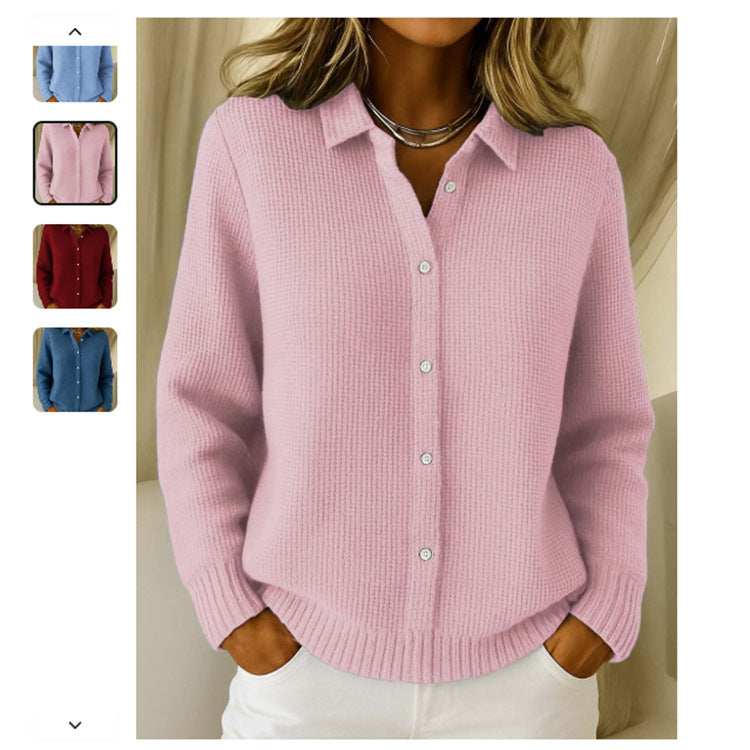 Casual Fashion Button Knitted Lapel Sweater For Women Women Gym From House Pink 3XL