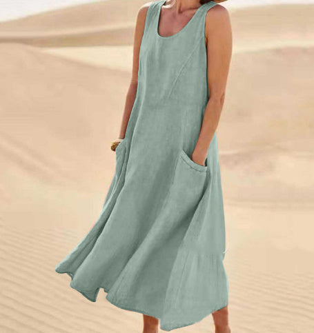 Summer Sleeveless Long Dress With Pockets Fashion Casual Women dealsniper-net Green sleeveless 2XL