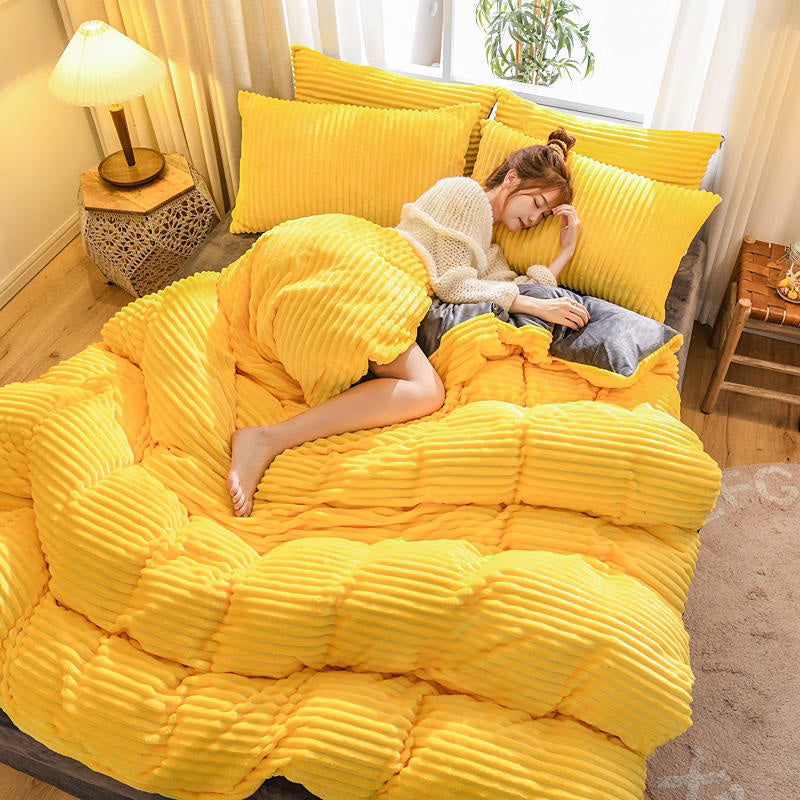 Magic Velvet Four Piece Coral Velvet Thermal Sheet Duvet Cover Home dealsniper-net Lemon yellow 1.2m three piece suit