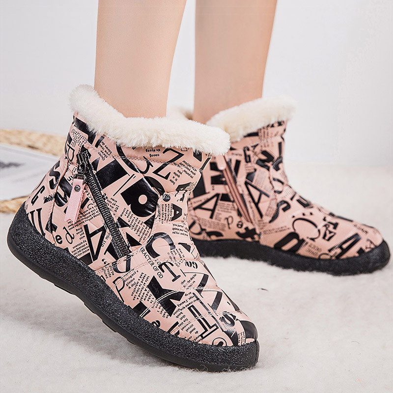 Letter Print Boots Winter Warm Plush Snow Boot Women Shoes