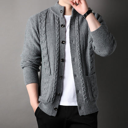 New Single-breasted Sweater With Pockets Fashion Jacquard