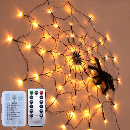 Halloween Led Spider Web String Light 5v Remote Control 8 Modes Deals DealSniper.net Warm white Battery models
