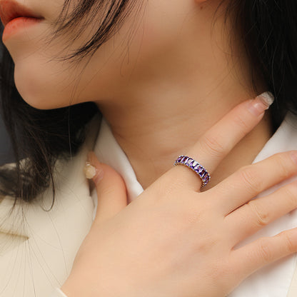 Fashion Diamond-studded Ring Jewelry Light Luxury Minority Colorful Crystals Rings Jewelry dealsniper-net Steel Color Purple Diamond 8