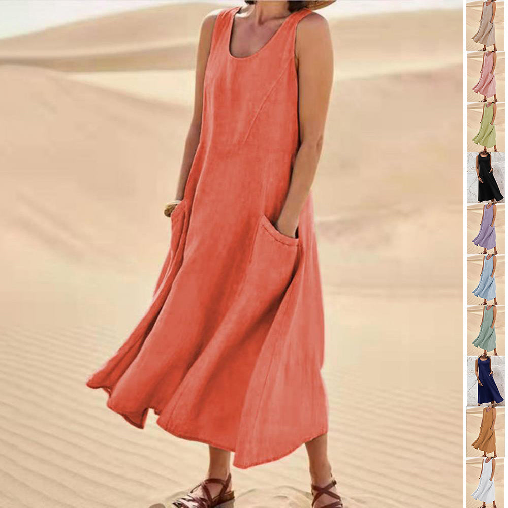 Summer Sleeveless Long Dress With Pockets Fashion Casual Women dealsniper-net