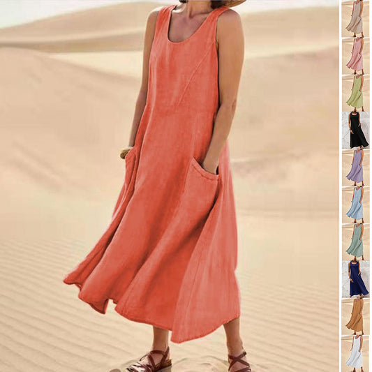 Summer Sleeveless Long Dress With Pockets Fashion Casual Women dealsniper-net