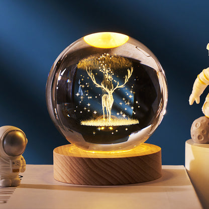 Luminous Starry Sky And Planets Moon Moon Crystal Ball Holidays DealSniper.net Solid Wood Lamp Holder Deer Forest Wizard 6CM