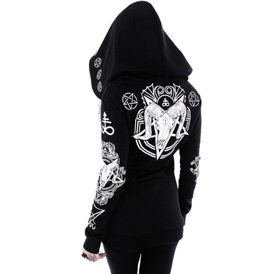 Gothic Punk Print Hoodies Sweatshirts Women Long Sleeve Women dealsniper-net