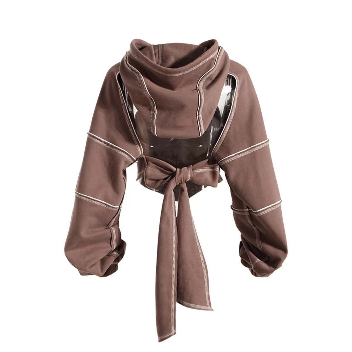 New Color Contrast Bright Line Short Hooded Sweater Women Gym From House Coffee L