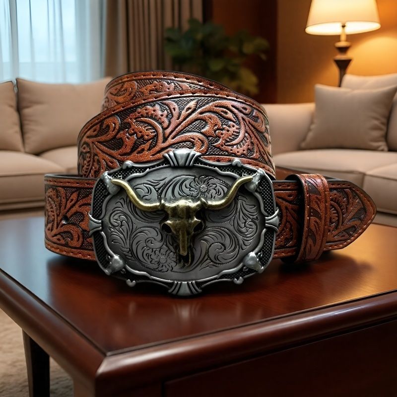 Cross-Border Western Cowboy Retro Bull Head Men's Belt Men Gym From House