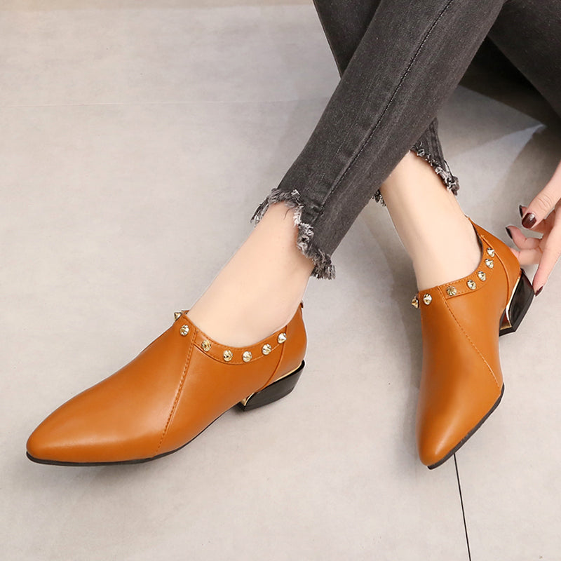 New Style Pointed Rivet Fashion Casual Single Shoes Women Women dealsniper-net Brown 35