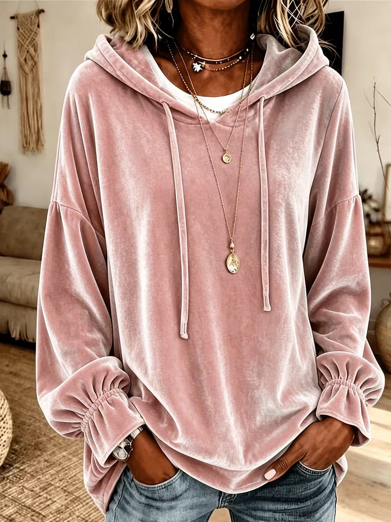 Women Fall Winter Loose Drawstring Velvet Hooded Sweatshirt Women Gym From House Pink 2XL