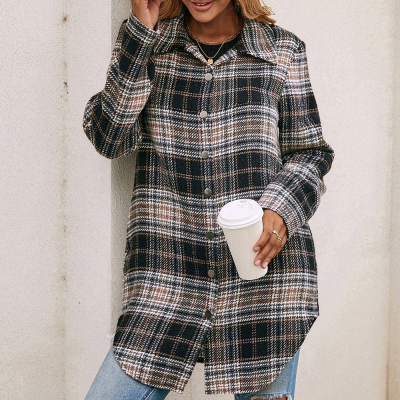 Women's Loose Casual Plush Plaid Shirt Jacket Women dealsniper-net Black L