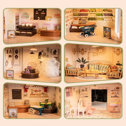 Wood Dollhouse Shopping Mall Doll House With Lights Music