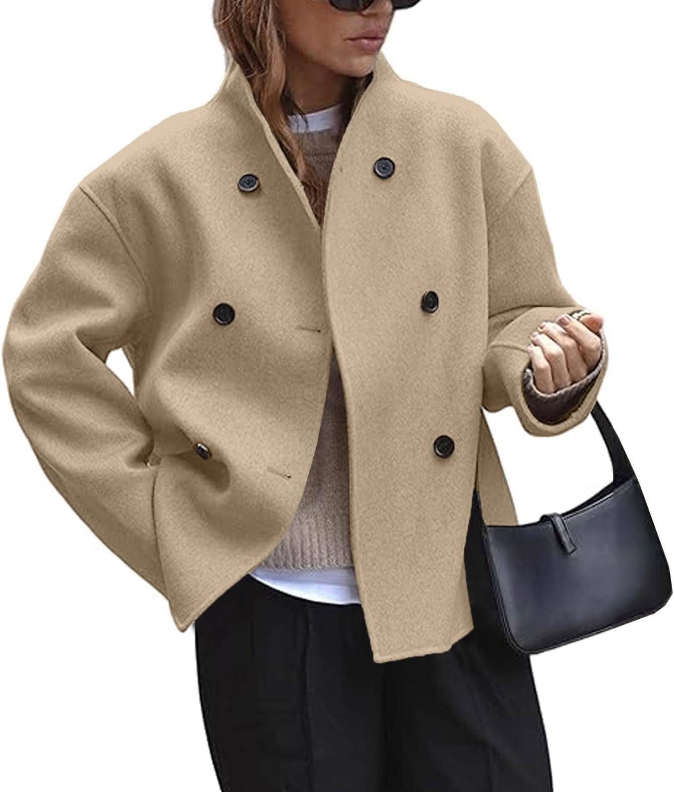 Fashion Three-row Button Short Plaids And Tweedst Coat Women DealSniper.net Khaki L