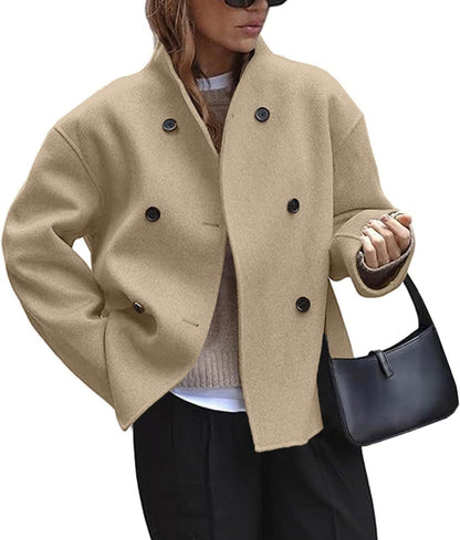 Fashion Three-row Button Short Plaids And Tweedst Coat Women DealSniper.net Khaki L