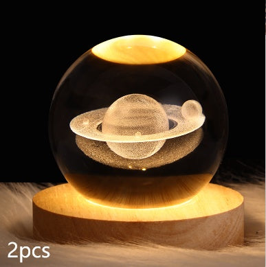 Luminous Starry Sky And Planets Moon Moon Crystal Ball Night Lamp Home Decor Gym From House Solid Wood Lamp Holder Saturn 6cm 2PCS