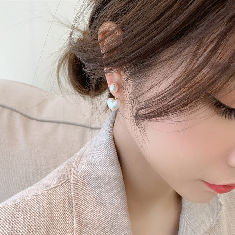 Simple Temperament Love Pearl Stud Earrings Deals DealSniper.net