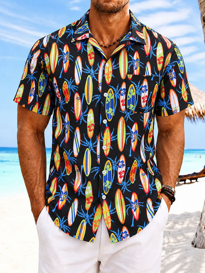 Trendy Men's Resort Wear All-Over Tropical Print Button-Up Shirt Men Gym From House Black Surfing 2XL