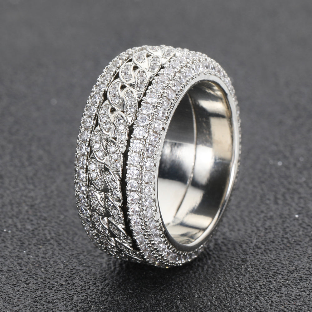 Fashion Statement Hip Hop Zircon Ring Rotatable Cuban Ring Jewelry dealsniper-net White Gold NO.10