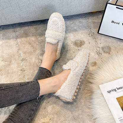 Winter Plush Flats Shoes Ins Fashion Slip On Loafers Women null