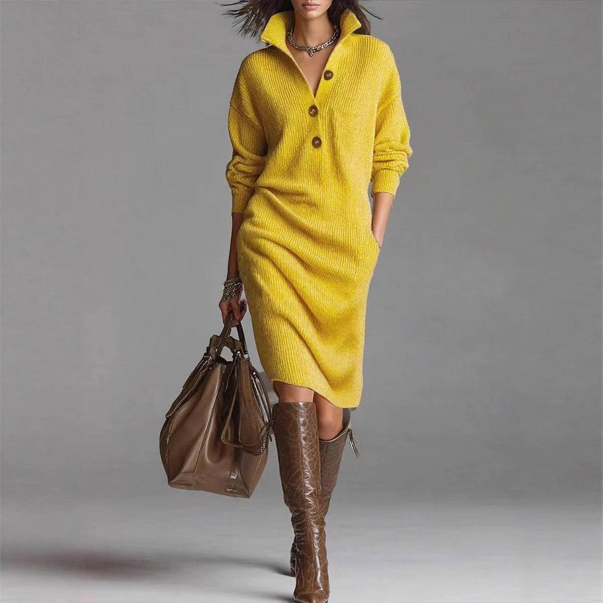 Long-sleeved Sweater Dress Fashion Warm Stand-up Collar Women Gym From House
