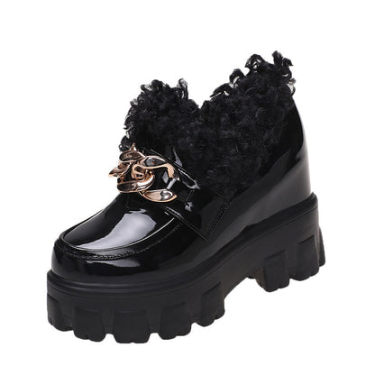 Fashion Plus Fluffy Mouth Thick Soled High Loafers Women Women dealsniper-net Black 35