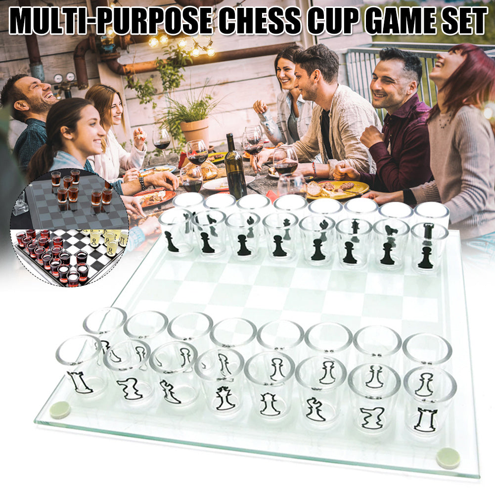 Bar Game Crystal Wine Glass Checker Chess Board Medium Size Hobby DealSniper.net