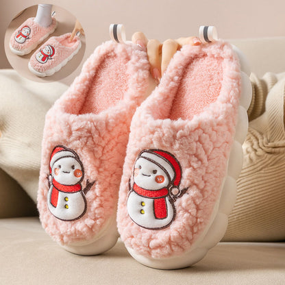 Cute Snowman Slippers Winter Indoor Household Warm Plush Women dealsniper-net