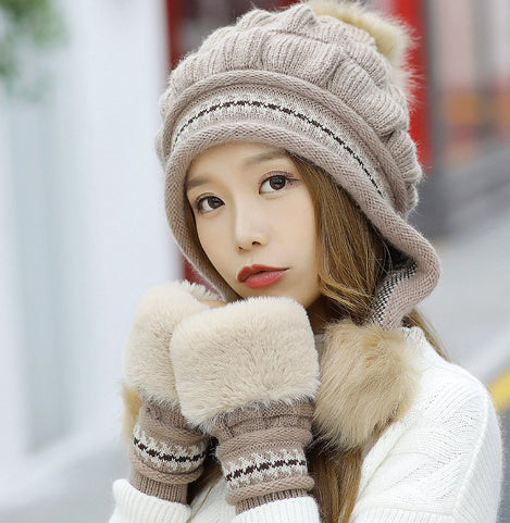 Cozy Knit Fleece-Feel Beanie With Ear Flaps & Pompom