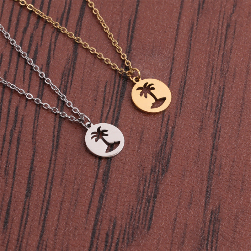 Titanium Steel Hollow Coconut Tree Pendant Jewelry Gym From House