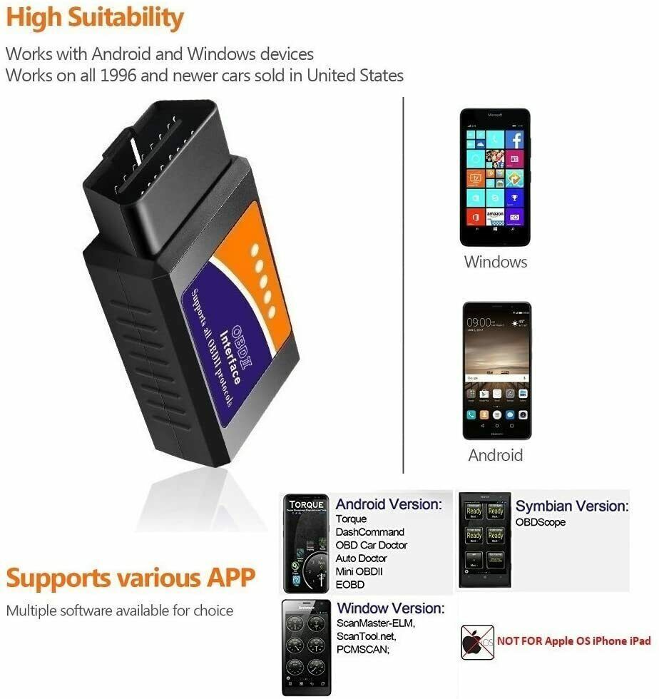 Bluetooth OBD2 OBDII Car Diagnostic Scanner Tool Check Engine Fault Code Reader Vehicle dealsniper-net