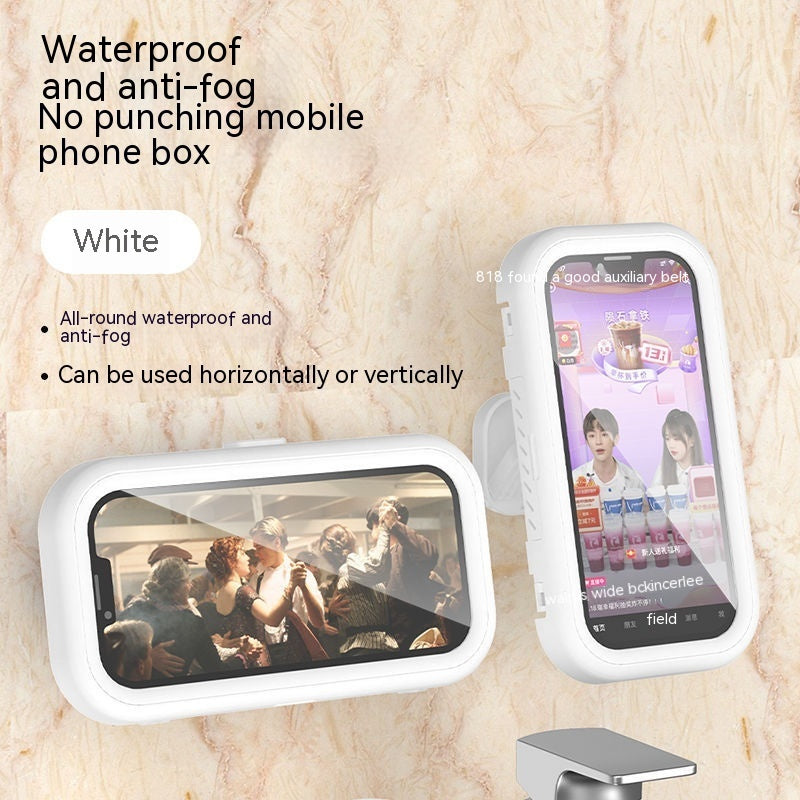 Bathroom Rotatable Waterproof Mobile Phone Box Punch-free Electronics Gym From House White