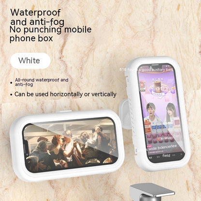 Bathroom Rotatable Waterproof Mobile Phone Box Punch-free Electronics Gym From House White