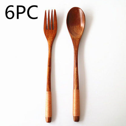 Kitchen Wooden Bamboo Spoon Cooking Utensil Tools Kitchen dealsniper-net Khaki 6PC