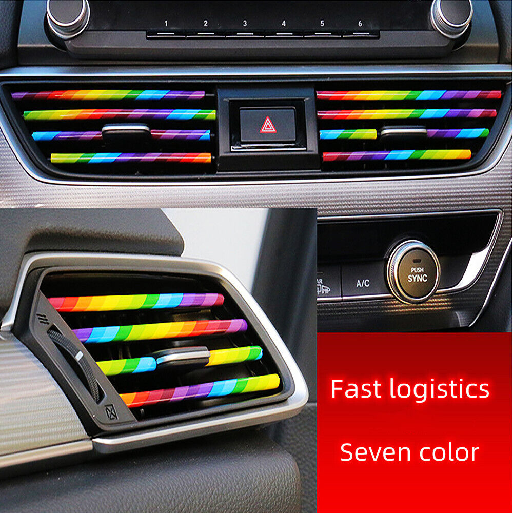 New 10pcs Car Interior Air Conditioner Vent Outlet Decoration Stripes Cover Rainbow Vehicle dealsniper-net