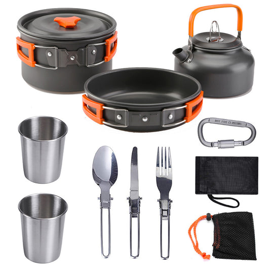 Outdoor Jacketed Kettle 2-3 Person Camping Teapot Tableware Suit Outdoor Gym From House Orange