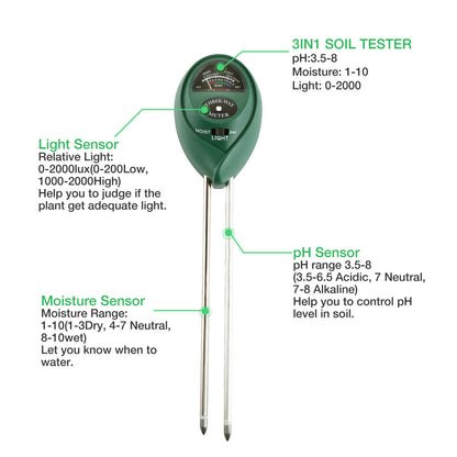 3 In1 Soil Tester Water PH Moisture Light Test Meter Kit For Garden Plant Flower Garden dealsniper-net