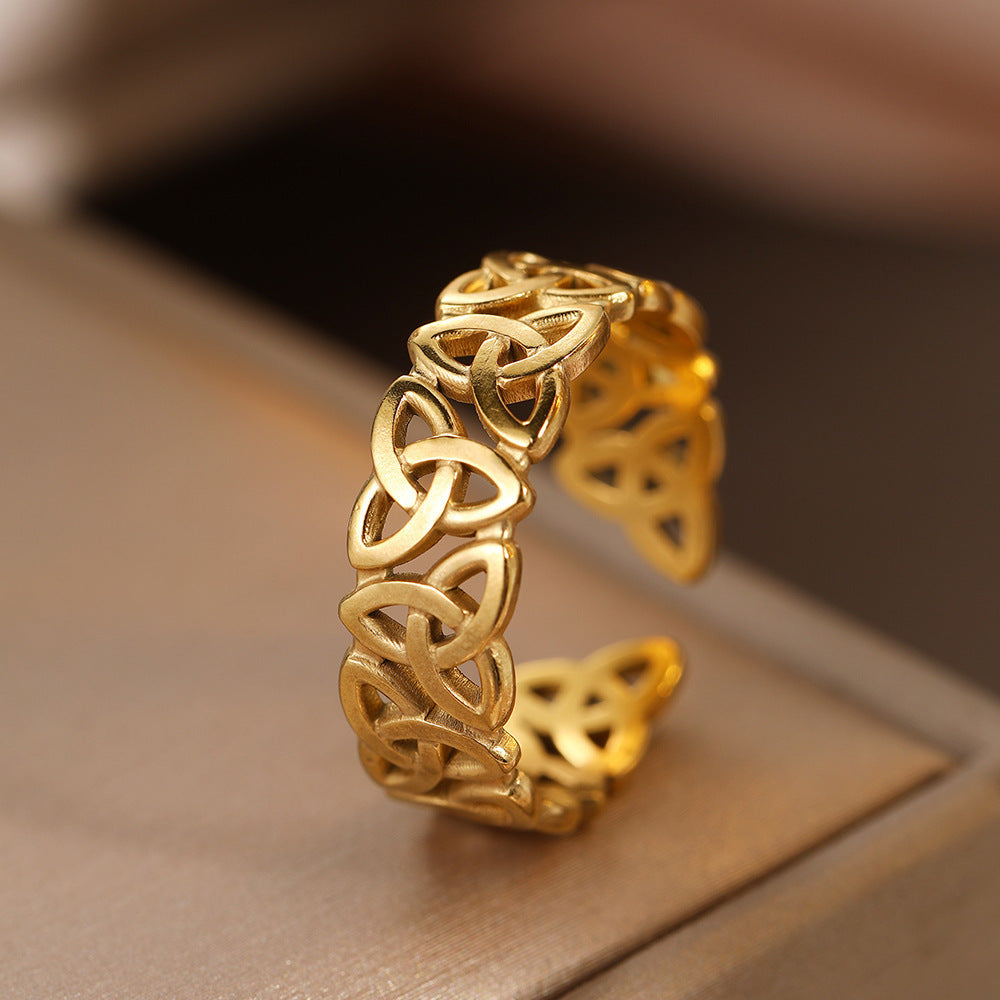 1 Piece Celtic Knot Stainless Steel Open Ring Retro Hollow Woven Band Jewelry Gym From House